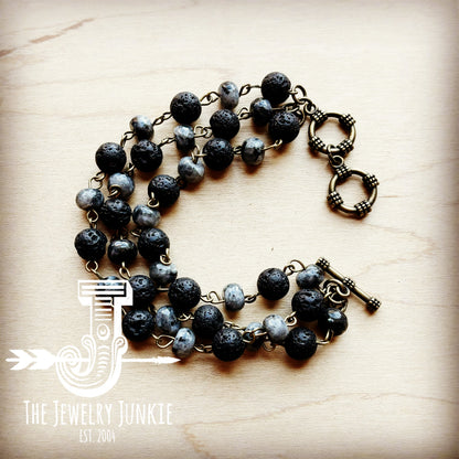**Labradorite and Lava Triple Strand Bracelet 808k-1