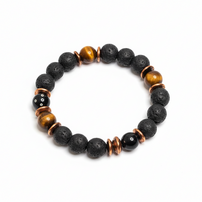 Black Lava and Tiger eye stone Bead Bracelet-0