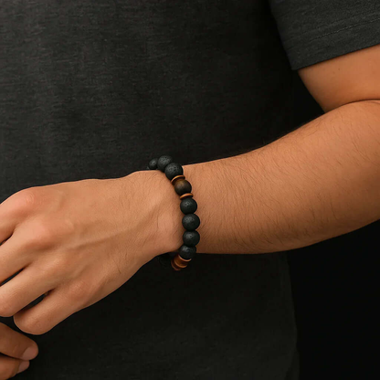 Black Lava and Tiger eye stone Bead Bracelet-2