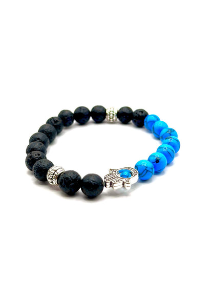 Hamsa Beaded Bracelet – Black Lava & Blue Howlite-2