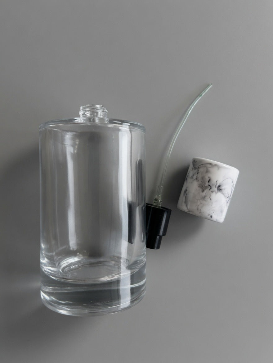 Empty glass perfume bottle with pump, spray and cap 3.4 fl oz
