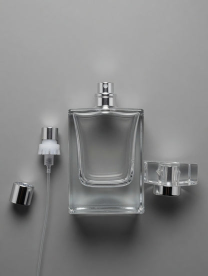 Flint glass heavy quality clear glass perfume bottle Crimp-less, snap-on pump. 1.7 fl oz
