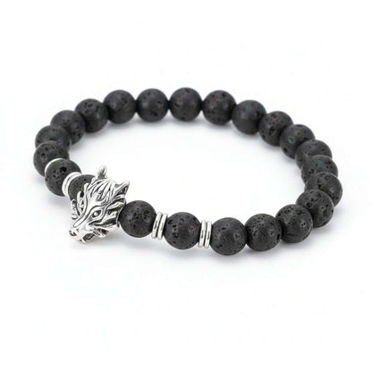 Lava stone bracelet with wolf head Asgard Crafted Grey Wolf Head-0