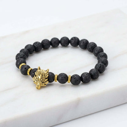 Lava stone bracelet with wolf head Asgard Crafted Grey Wolf Head-1