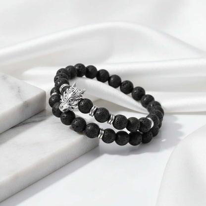 Lava stone bracelet with wolf head Asgard Crafted Grey Wolf Head-2