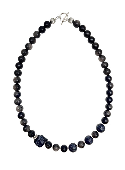 Obsidian With Black Lava Stone Men's Necklace MEN15-1