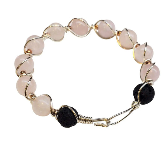 Sterling Silver Spiral Twist Wrap Gemstone Lava Rock Bangle Bracelet-0