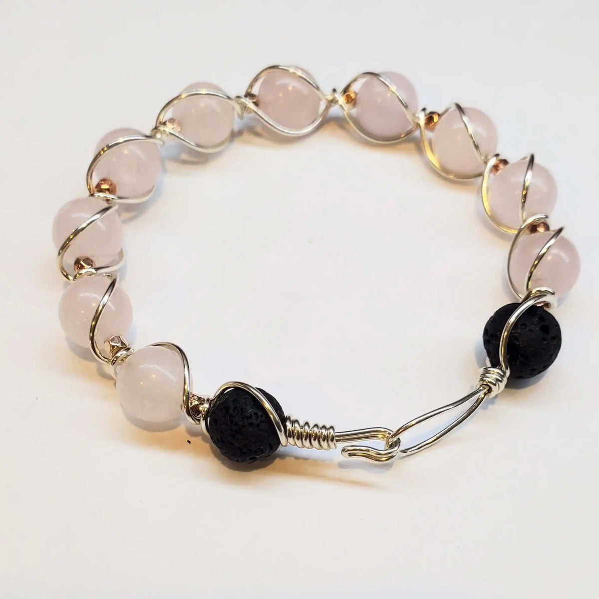 Sterling Silver Spiral Twist Wrap Gemstone Lava Rock Bangle Bracelet-2