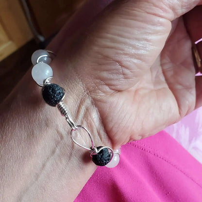 Sterling Silver Spiral Twist Wrap Gemstone Lava Rock Bangle Bracelet-3
