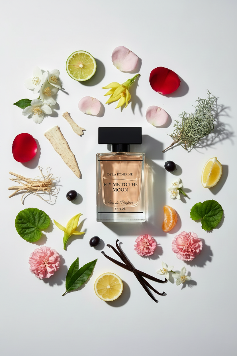Fly Me to the Moon Flatlay - Amber Bottle