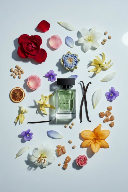 Waterfall Botanicals Flatlay with Bottle